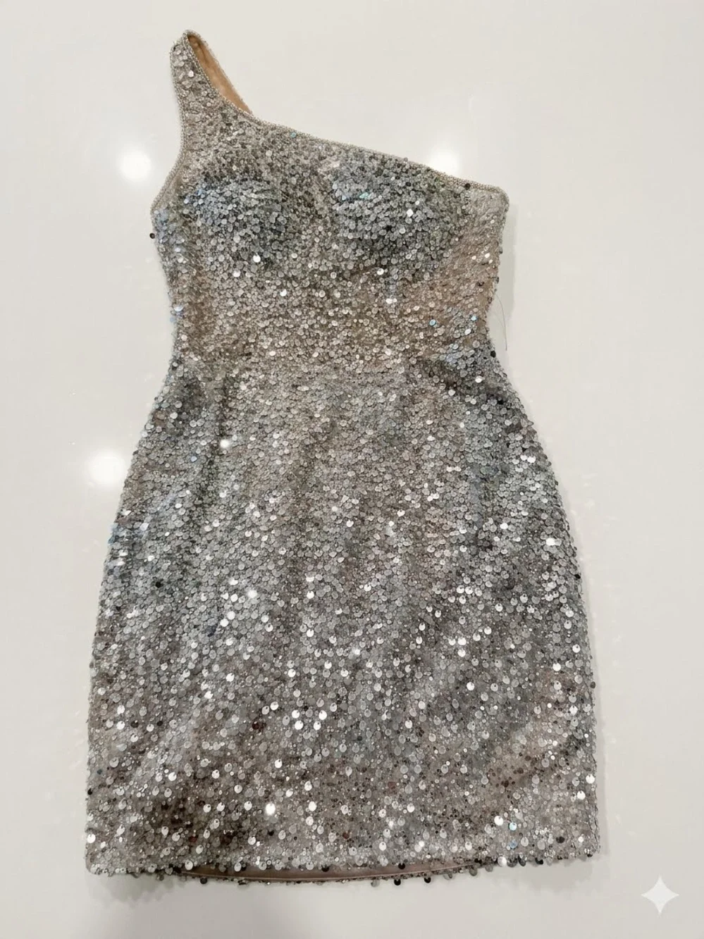 NWT Gianni Bini Juniors One-Shoulder Silver Sequin Beaded Mini Dress - Picture 1 of 11